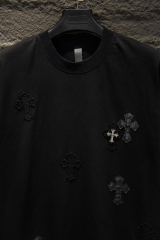 Chrome hearts 重工磨破贴布绣皮标五金短袖