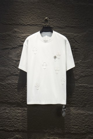 Chrome hearts 重工磨破贴布绣皮标五金短袖