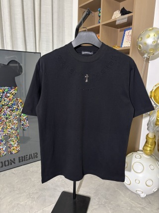 克罗心重工手工烫钻满天星圆领短袖T恤