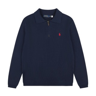 拉夫勞倫Ralph Lauren秋冬款POLO純色刺繡logo半拉鏈翻領針織毛衣