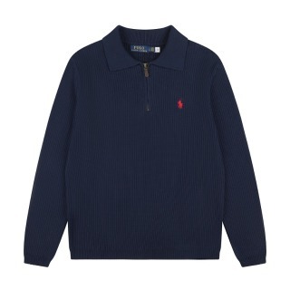 拉夫勞倫Ralph Lauren秋冬款POLO純色刺繡logo半拉鏈翻領針織毛衣