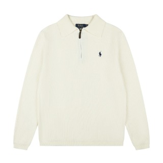 拉夫勞倫Ralph Lauren秋冬款POLO純色刺繡logo半拉鏈翻領針織毛衣