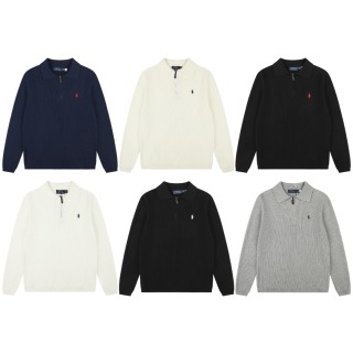 拉夫勞倫Ralph Lauren秋冬款POLO純色刺繡logo半拉鏈翻領針織毛衣