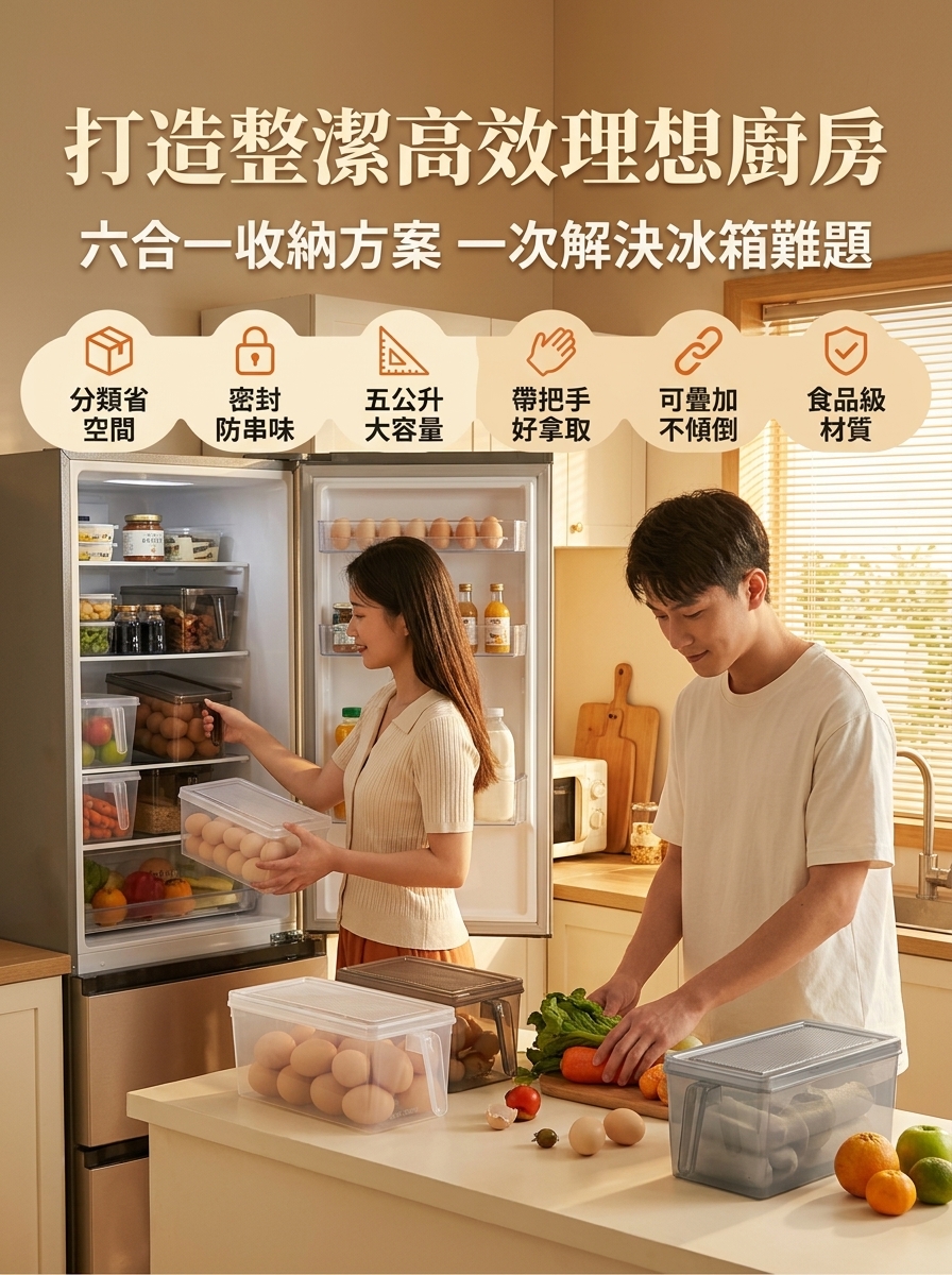 【大容量5L】多功能帶把手冰箱收納盒