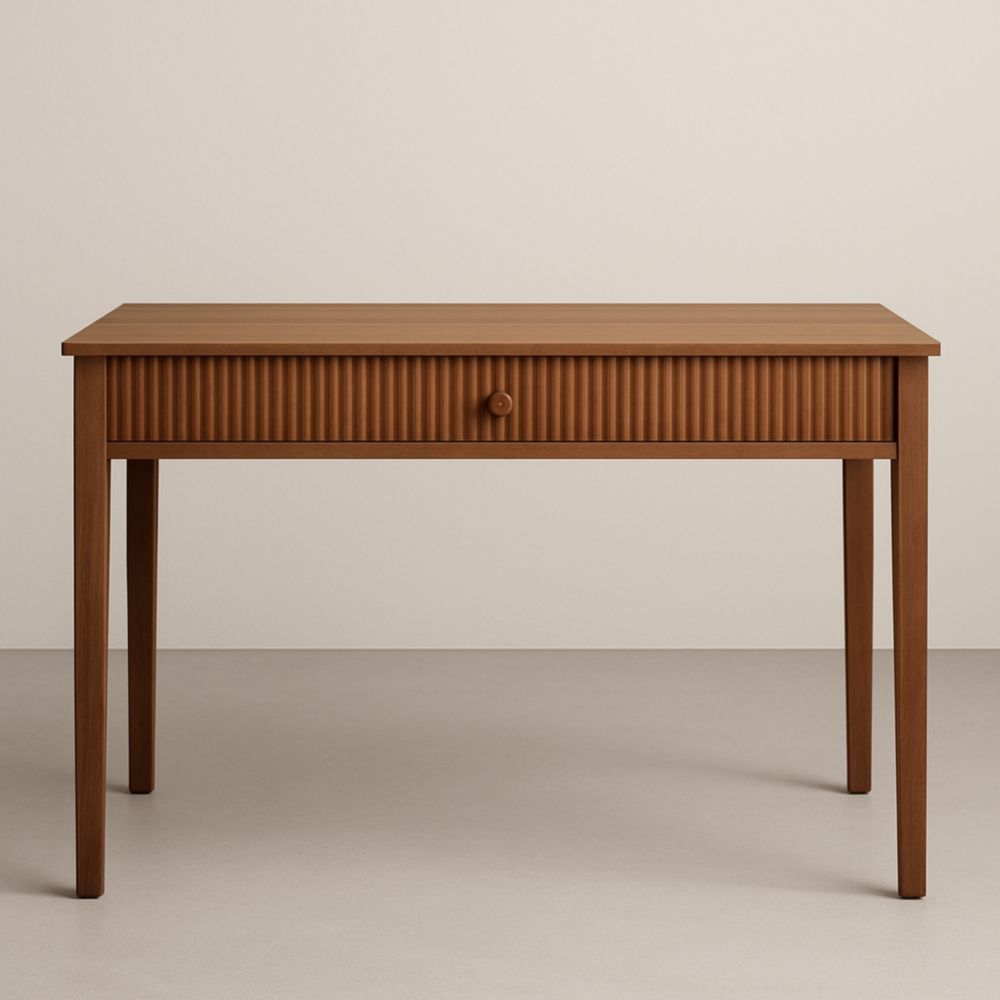 Wooden Desk with Ribbed Drawer in Brown Finish - 120cm