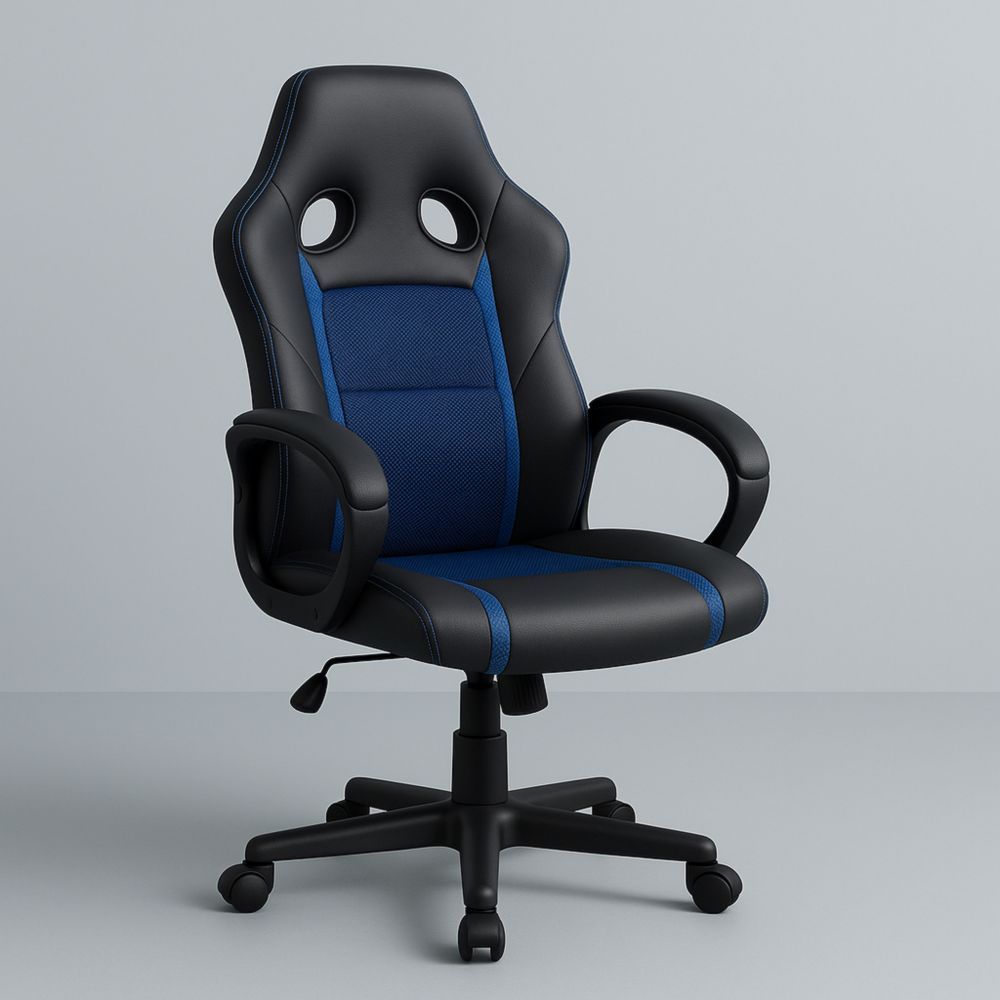 Office Gaming Chair PU Leather Mesh Blue Black Height Adjustable