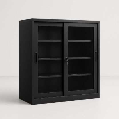 Black Metal Sliding Door Cabinet 90cm H x 90cm W x 40cm D