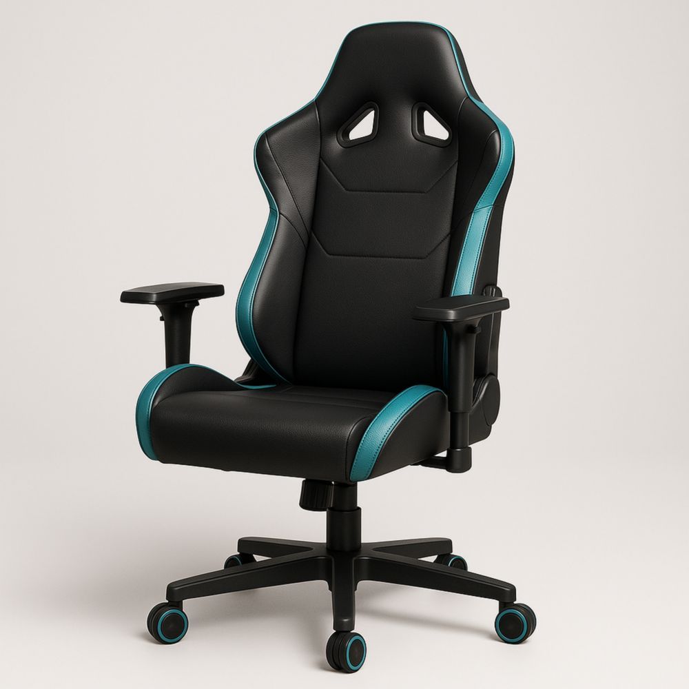 Gaming Chair Black/Blue PU Leather with Adjustable Armrests