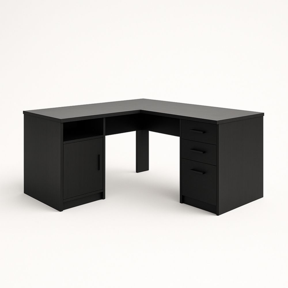 Black L-Shaped MDF Office Desk 150cm