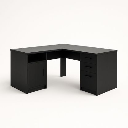 Black L-Shaped MDF Office Desk 150cm