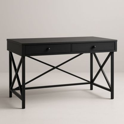 Black Metal and MDF Desk with Drawers 120cm