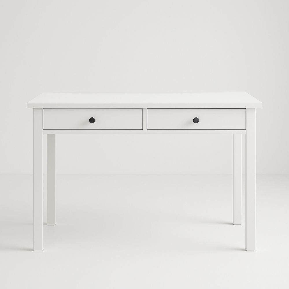 White MDF and Pine Desk with Storage Drawers