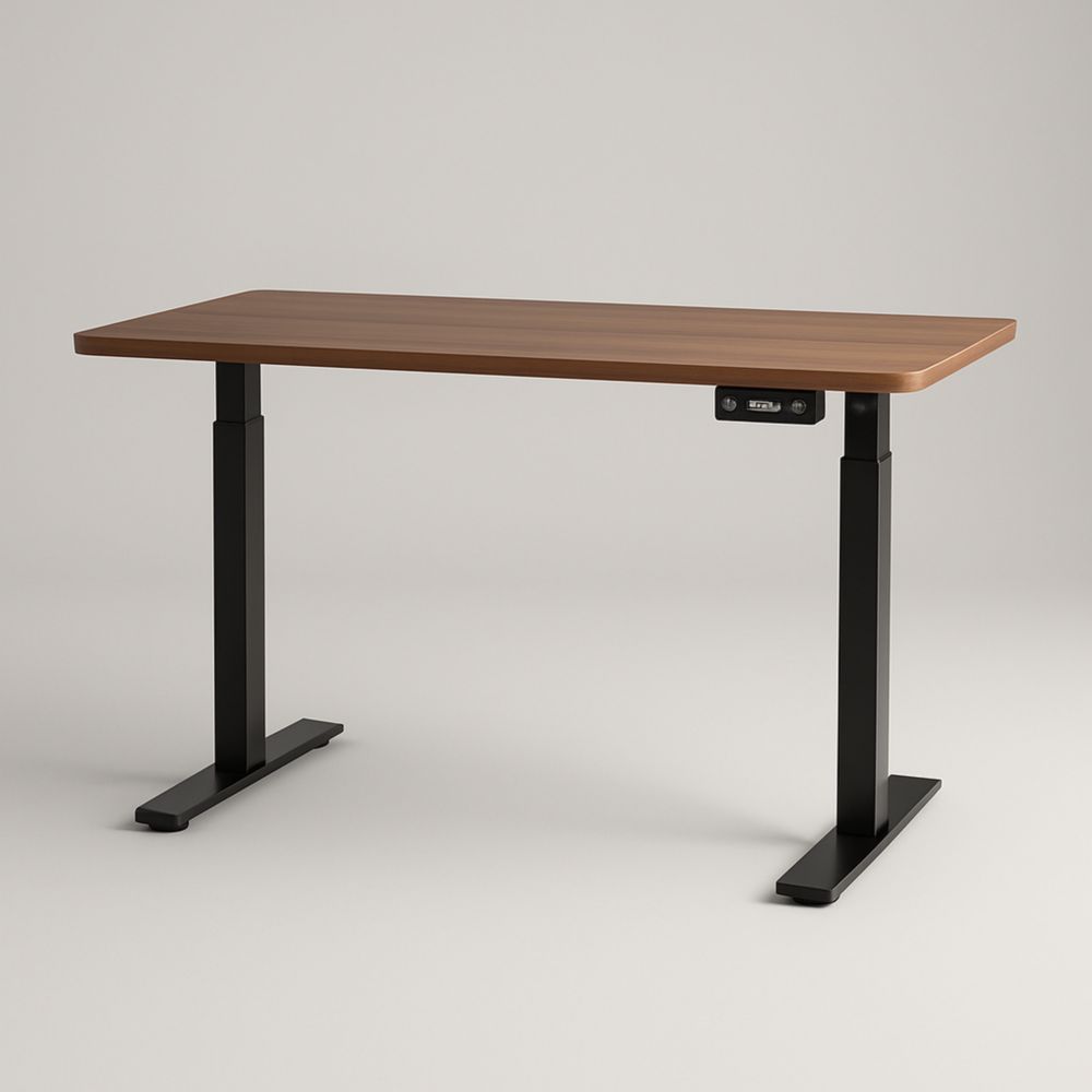 Height Adjustable Desk with Steel Black Legs and Walnut Veneer Top 120cm x 60cm Electric Sit-Stand