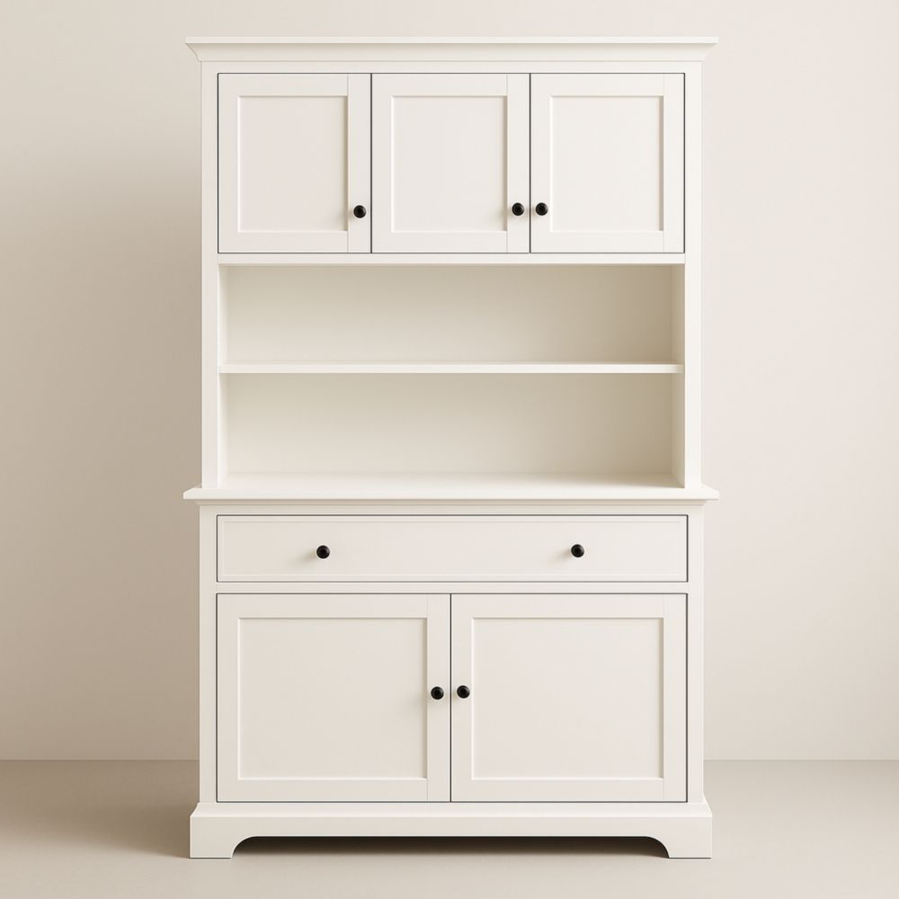 White Wooden Kitchen Hutch Cabinet with Shelves and Doors