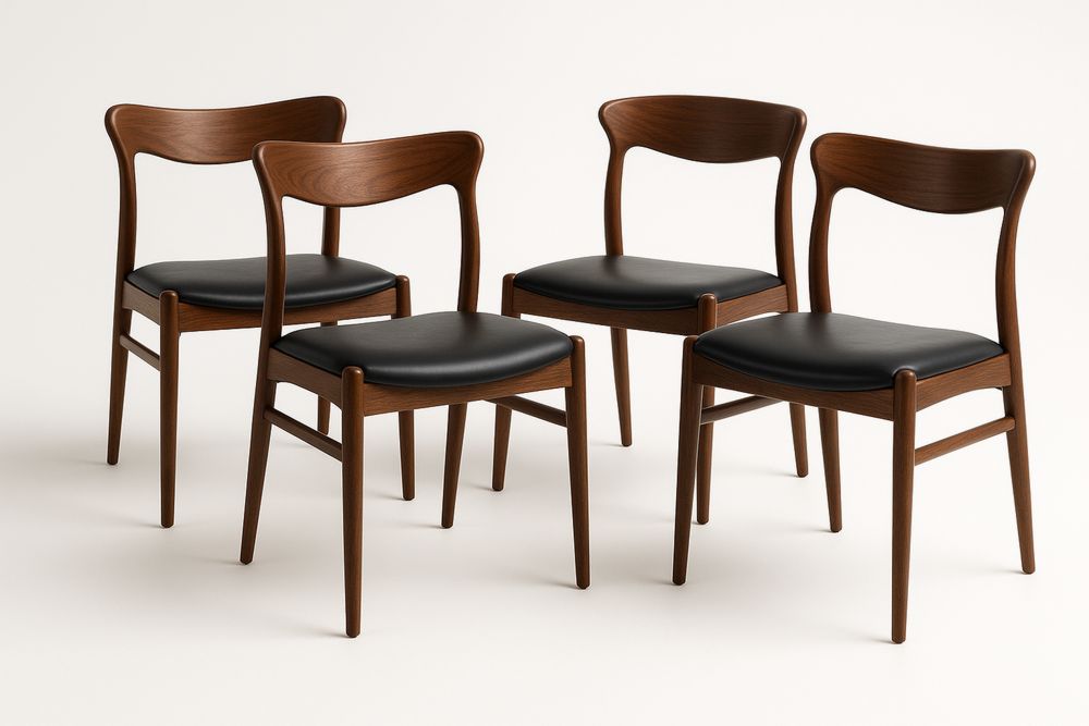 Set of 4 Dining Chairs Wood Frame Black PU Leather Seat