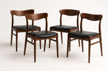 Set of 4 Dining Chairs Wood Frame Black PU Leather Seat