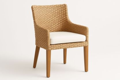 Rattan Dining Chair with Oak Legs and Polyester Cushion Natural/Beige 85cm