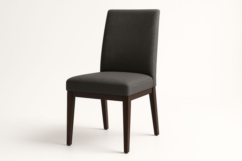 Dark Grey Upholstered Dining Chair with Wood Legs