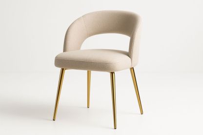 Beige Polyester Dining Chair with Gold Metal Legs 78cm