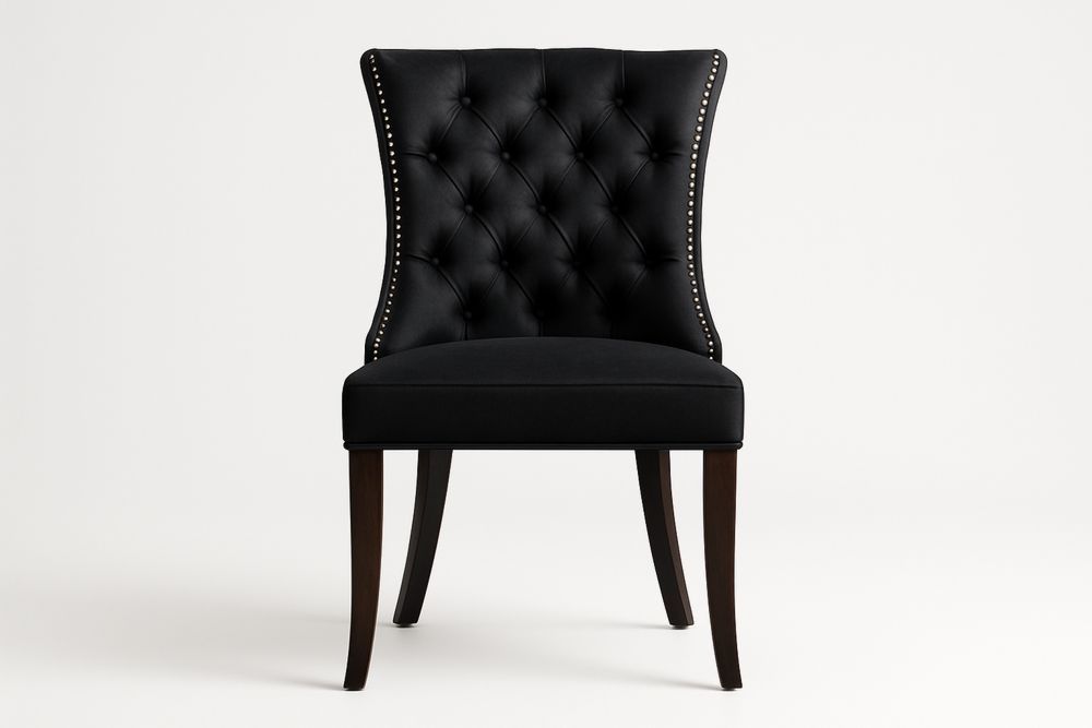 Black Faux Leather Tufted Dining Chair Solid Wood Frame 48cm x 61cm x 94cm
