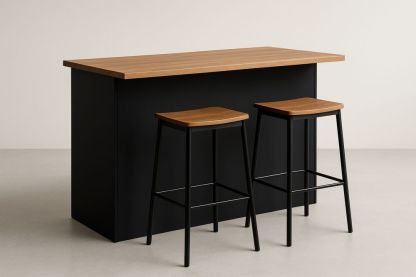 MDF Veneer Bar Table Set with Two Metal Frame Stools