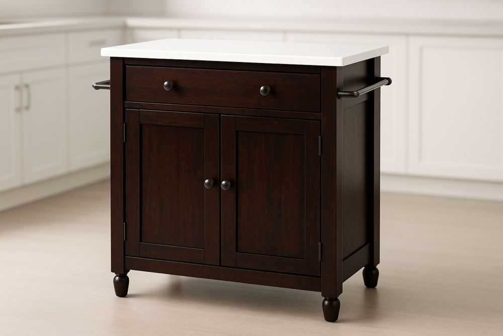 Wood Kitchen Island Cart with Marble Top Dark Brown 87cm