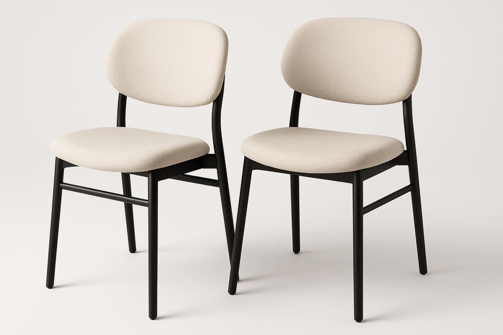 Set of 2 Fabric Upholstered Steel Dining Chairs Beige 45cm