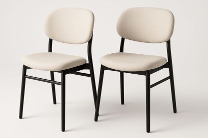 Set of 2 Fabric Upholstered Steel Dining Chairs Beige 45cm