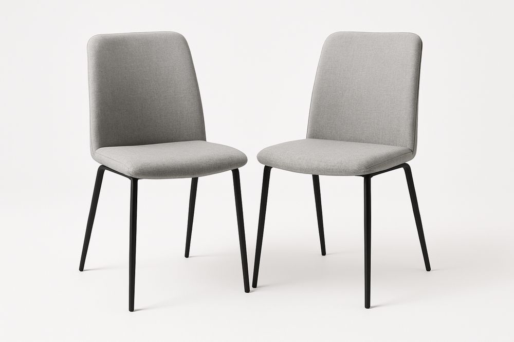 Set of 2 Grey Upholstered Dining Chairs with Steel Frame