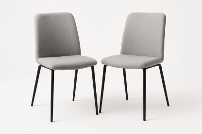 Set of 2 Grey Upholstered Dining Chairs with Steel Frame