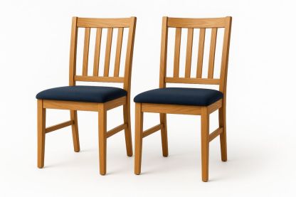Wood Dining Chair Set with Polyester Fabric Seat in Oak and Navy - 2 Pack