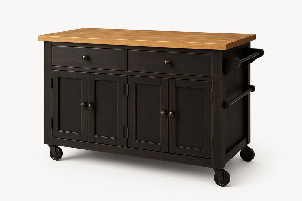 Kitchen Island Cart with Solid Wood Top and Storage Black/Natural