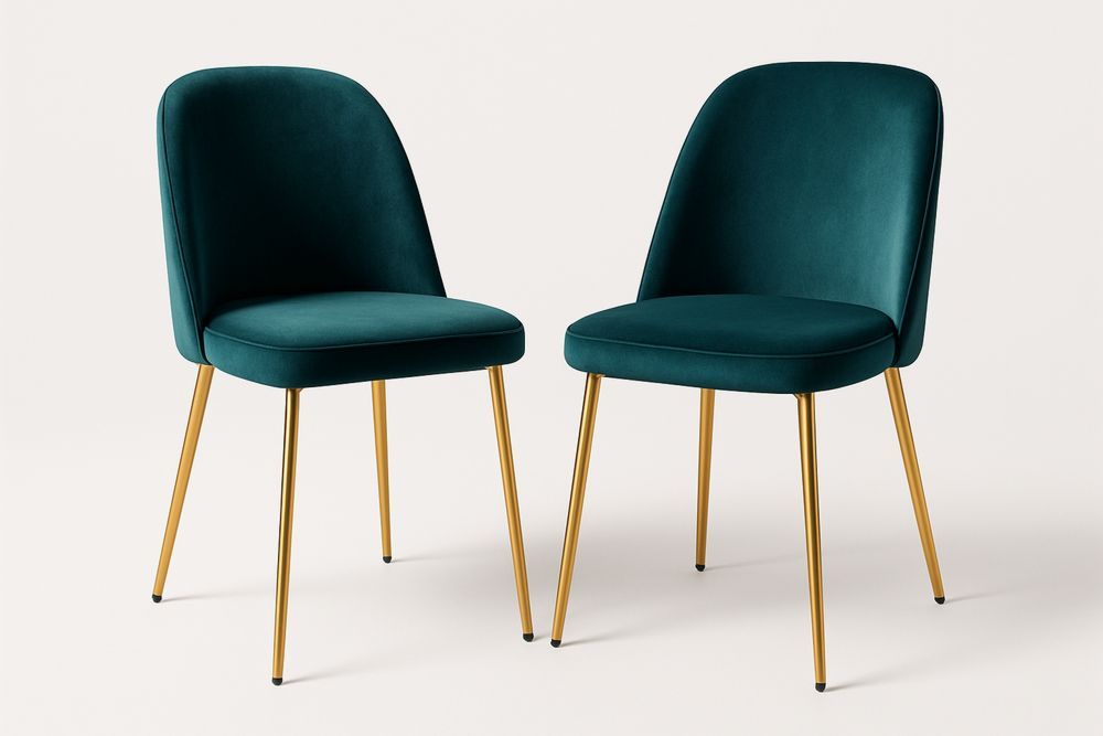 Set of 2 Velvet Dining Chairs with Metal Legs in Teal/Gold