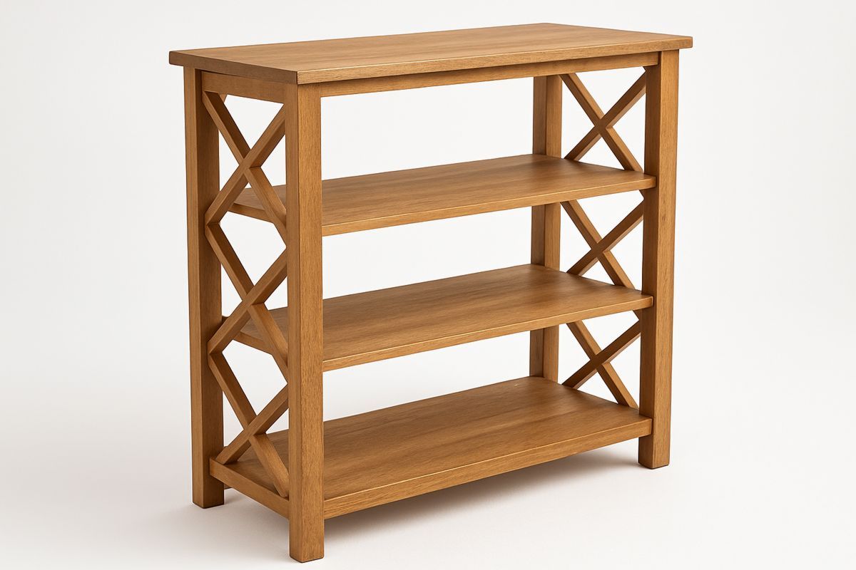 3-Tier Solid oak wood Shelf with Cross Side Panels in Natural Finish-Selonirta