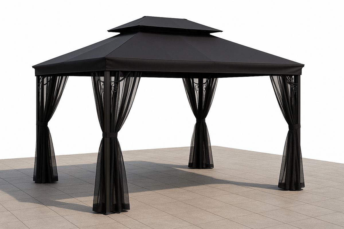 Outdoor Gazebo Aluminium Frame Black Canopy 350 x 300 x 270 cm（L×W×H）-Selonirta