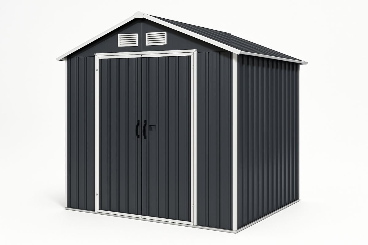 Steel Garden Shed with Gable Roof Dark Grey 213cm x 127cm x 185cm（L×W×H）-Selonirta