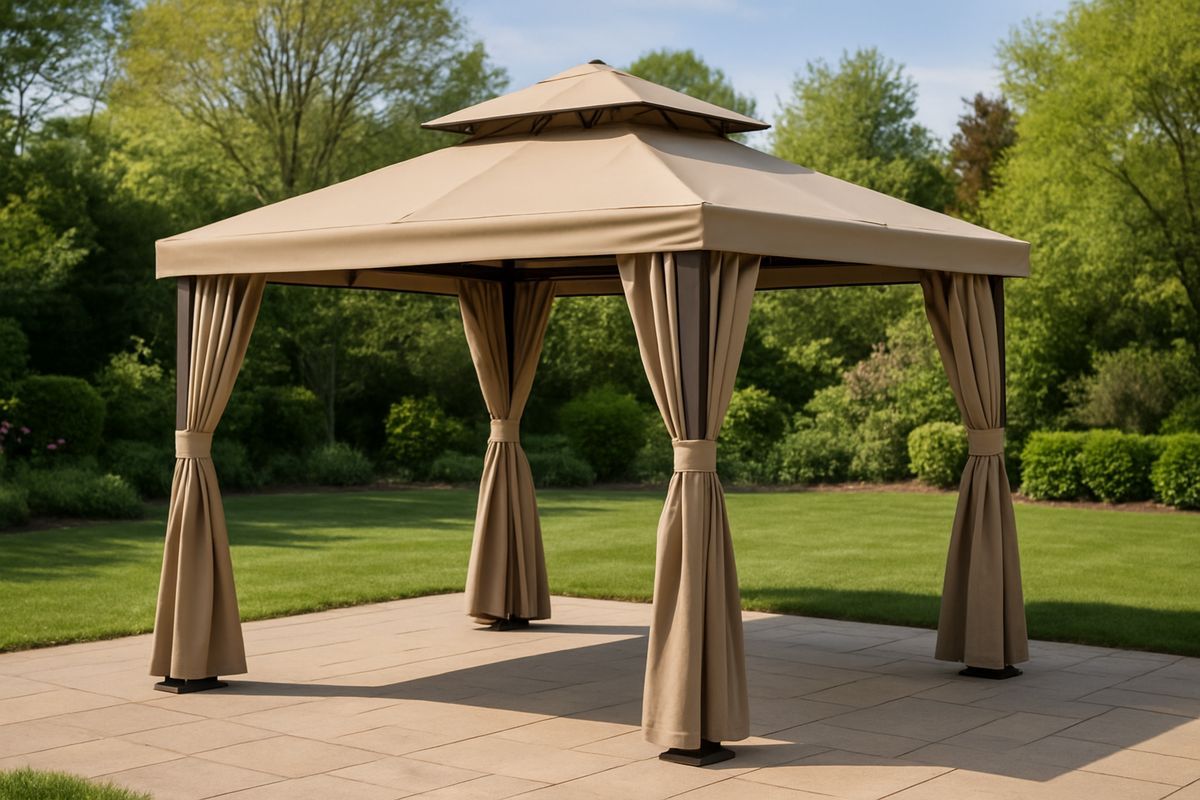 Outdoor Gazebo Polyester Beige with Steel Frame 300x300x270cm(L×W×H)-Selonirta