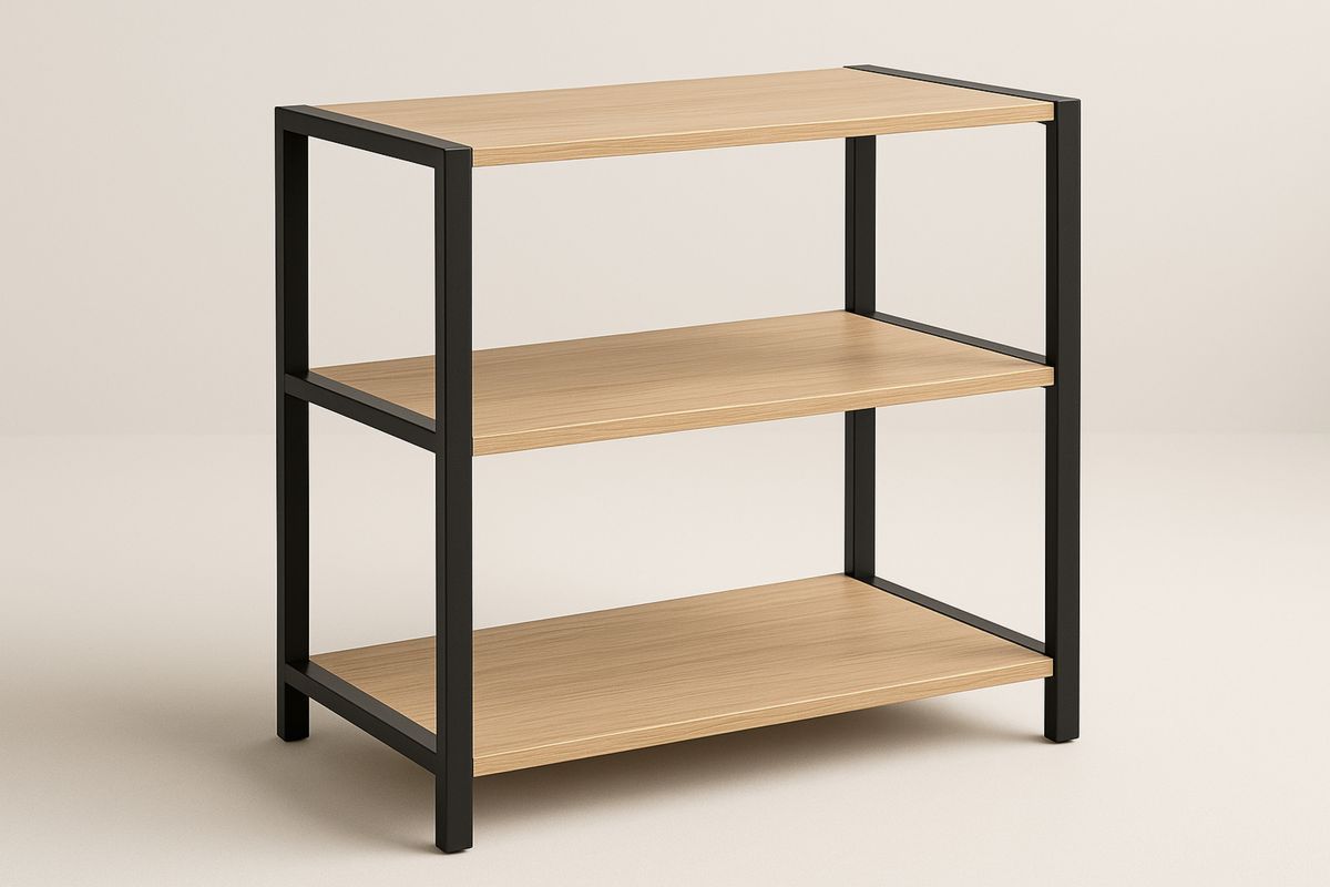 3-Tier Steel Frame Storage Shelf with Oak Veneer 75cm x 35cm x 90cm(L×W×H)-Selonirta