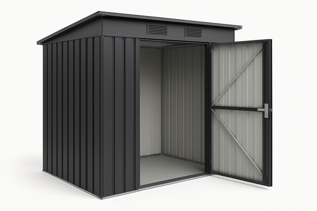 Black Outdoor Galvanised Steel Storage Shed Steel Structure 210cm x 130cm x 185cm(L×W×H)-Selonirta