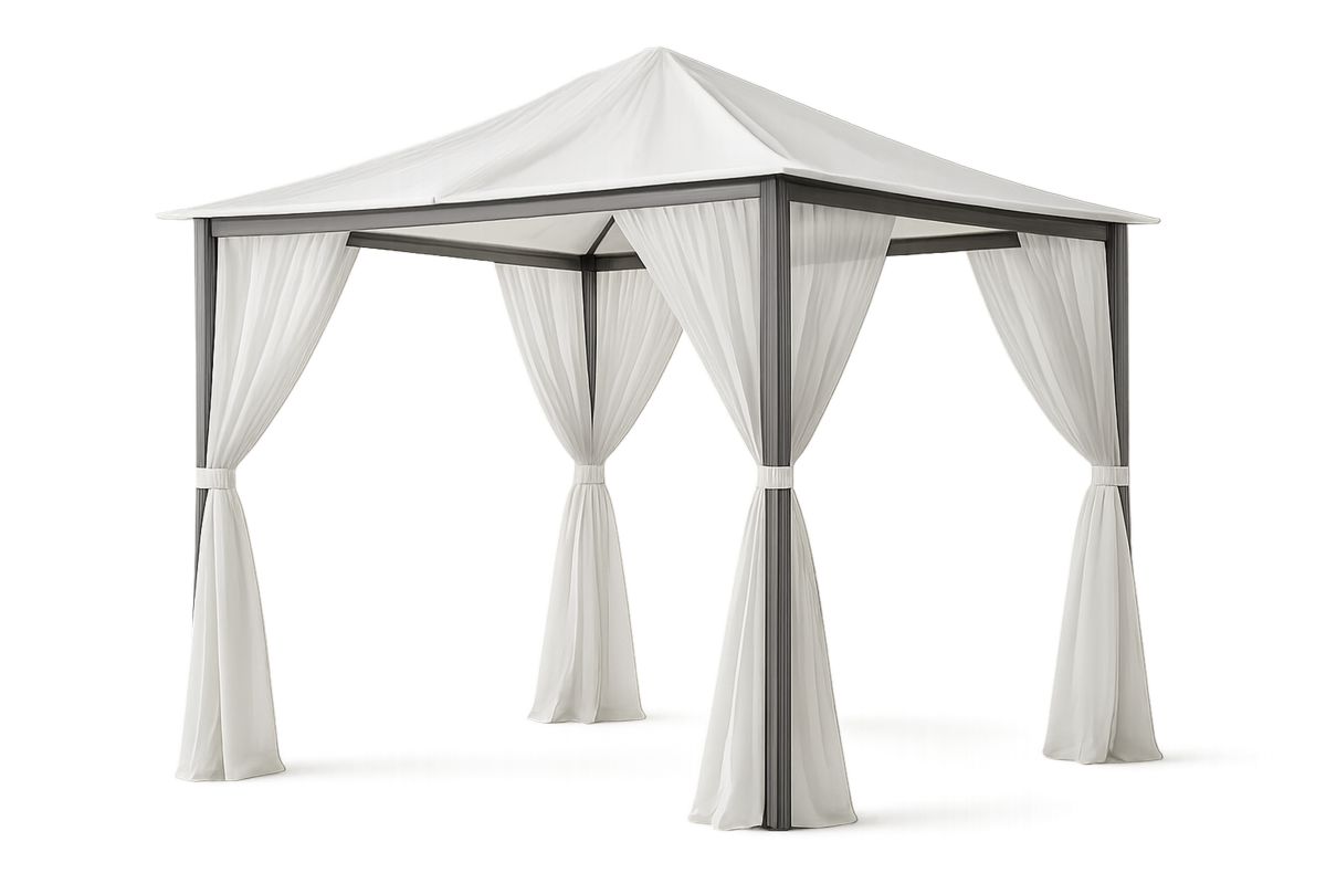 Outdoor Gazebo Aluminium Frame with Polyester Curtains 3(L)x3(W)m White-Selonirta