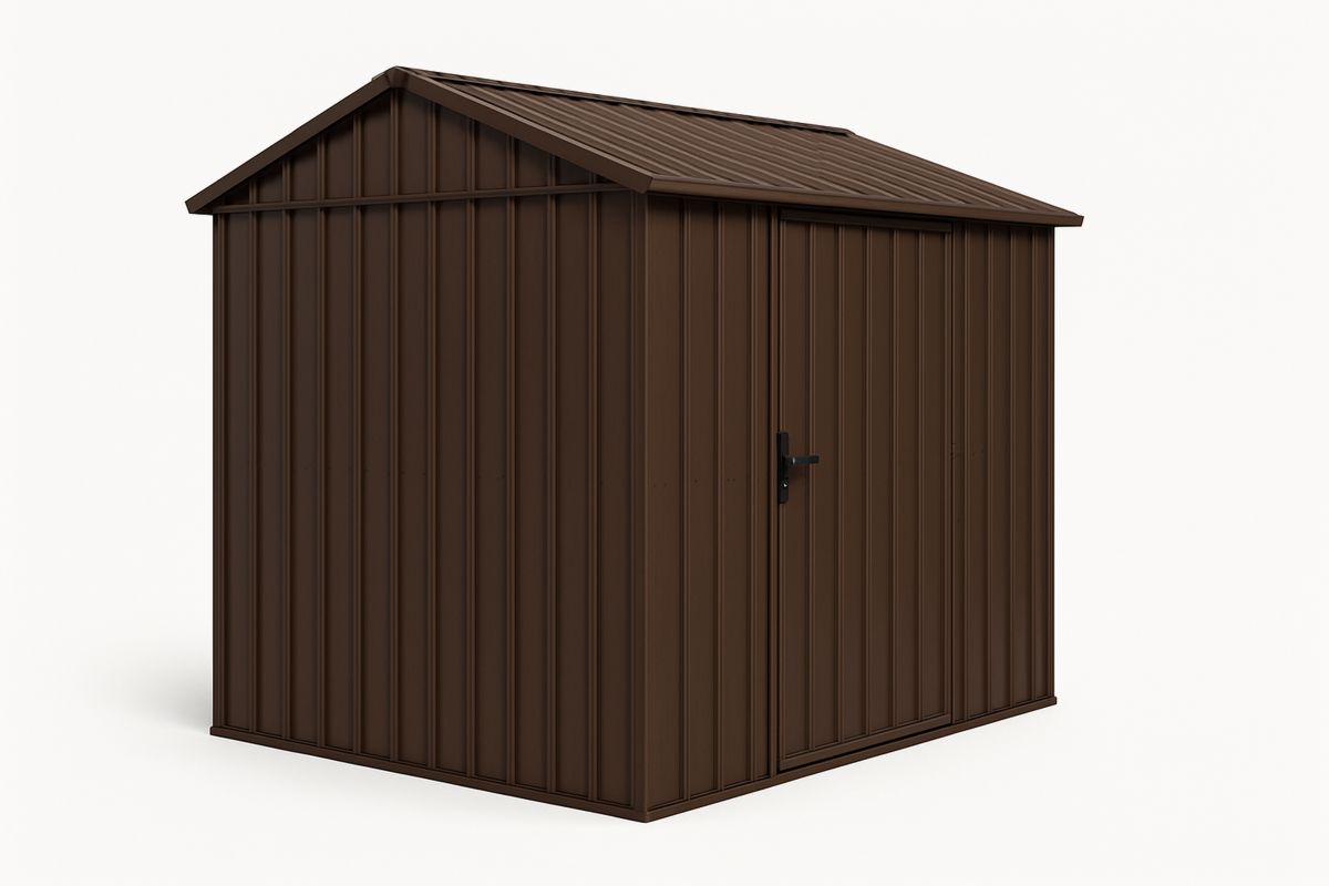 Galvanised Steel  Garden Shed Storage House Brown 210cm x 130cm x 185cm（L×W×H）-Selonirta