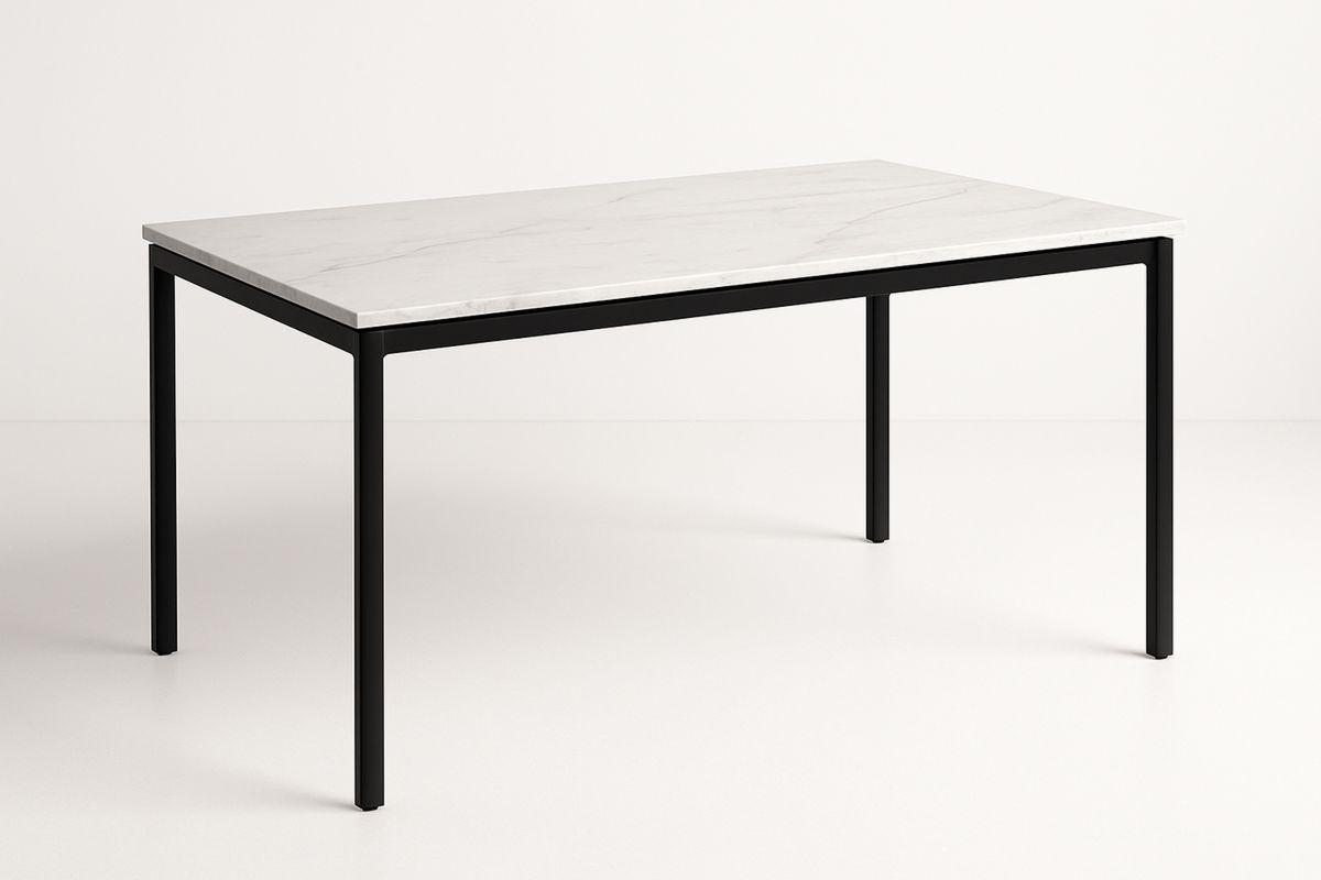 Rectangular Dining Table Marble Top Steel Frame 140(L)cm Black/White-Venolivta