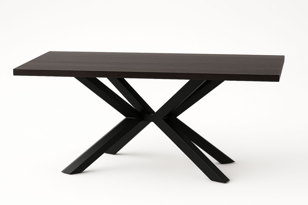 MDF Veneer Rectangular Dining Table with Steel Legs Black/Brown 180cm-Venolivta