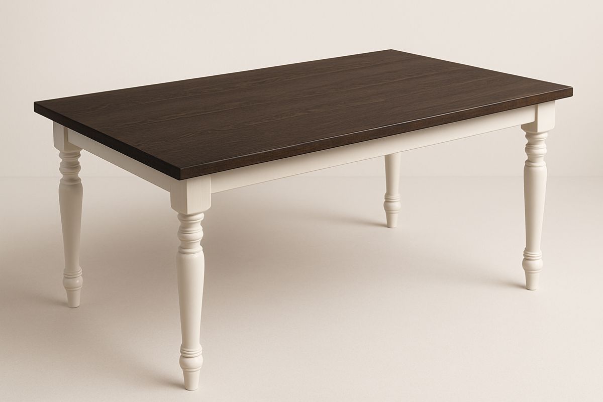 Hardwood  Rectangular Dining Table Dark Wood/White 150x90x75cm（L×W×H）-Venolivta