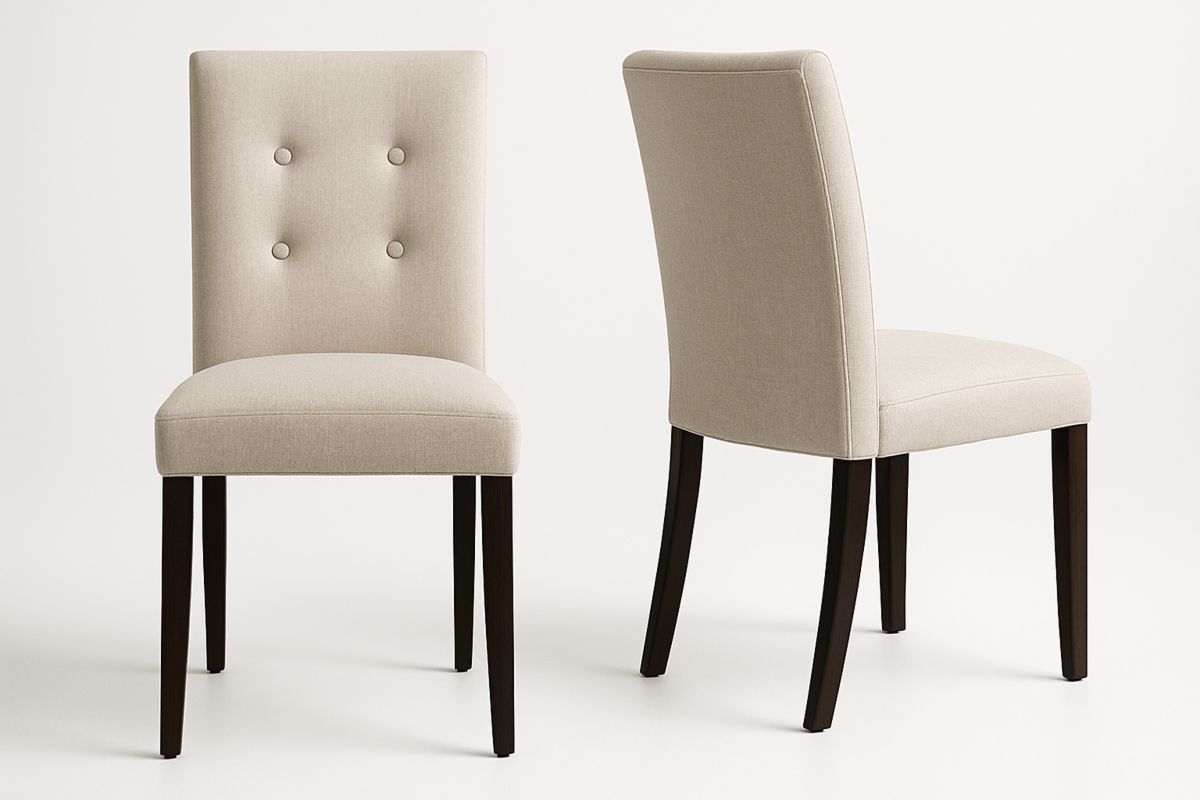 Dining Chair Set Linen Fabric Upholstery Beige with Dark Solid Wood Legs-Venolivta