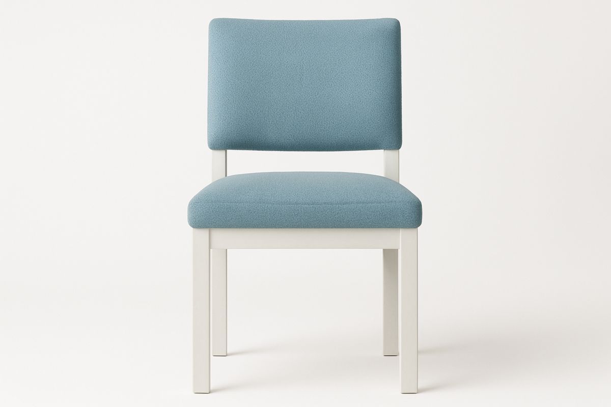 Dining Chair Polyester Linen Fabric Blue Upholstered White Solid Wood Legs-Venolivta