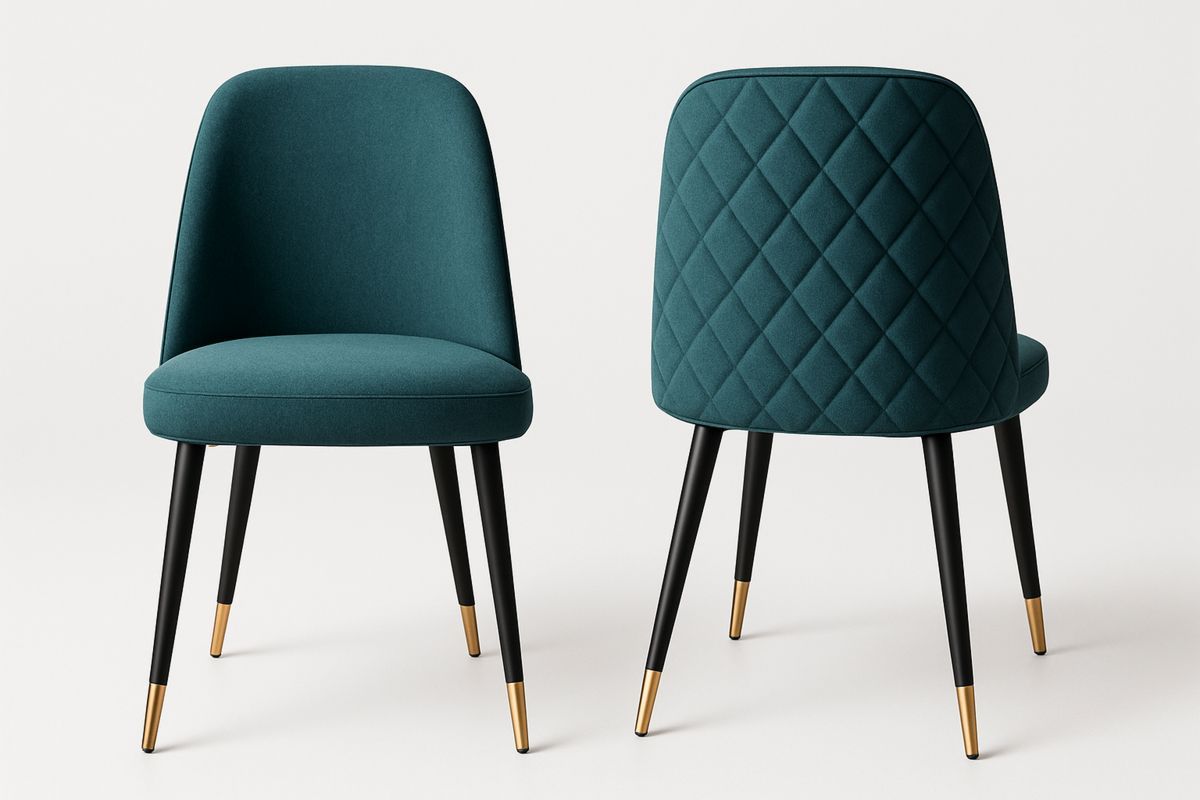 Polyester Dining Chair with Quilted Back Black Steel Legs Blue-Venolivta