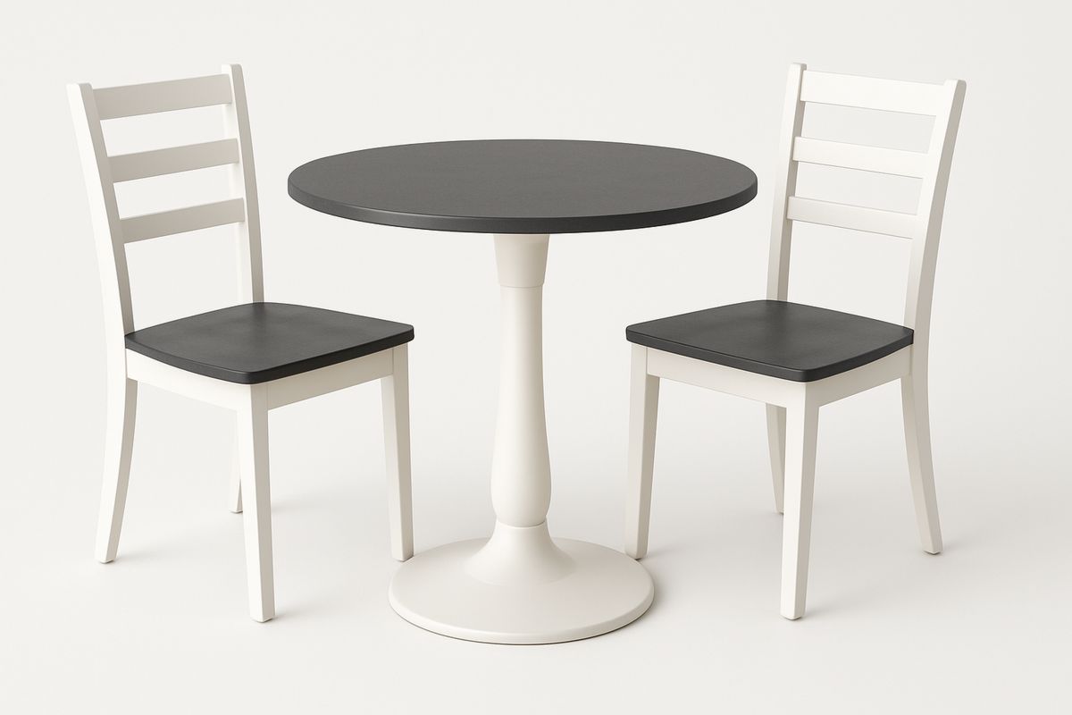 Round Dining Table Set MDF Black and White with Two Chairs-Venolivta