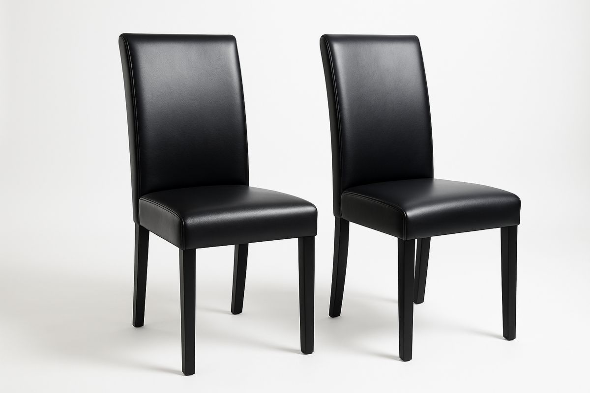 Set of 2 Black PU Leather Dining Chairs with Solid Wood Legs-Venolivta