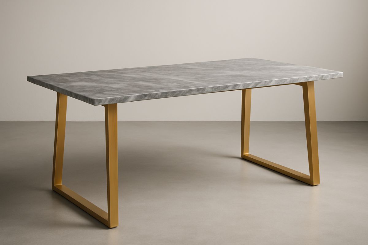 Rectangular Dining Table with Faux Marble Top and Steel Legs 200cm x 100cm x 75cm(L×W×H)-Ranovalti